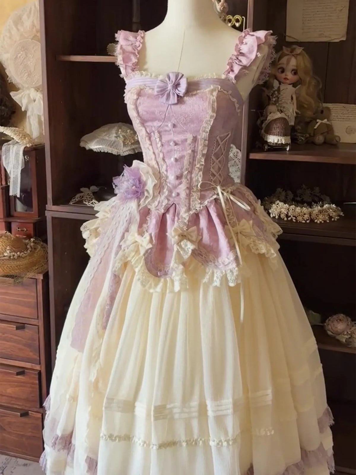 Japanese Vintage Style Women's Purple Beige Blue Bow Slim Long Dress Coming-of-age Birthday Banquet Host Evening Dress