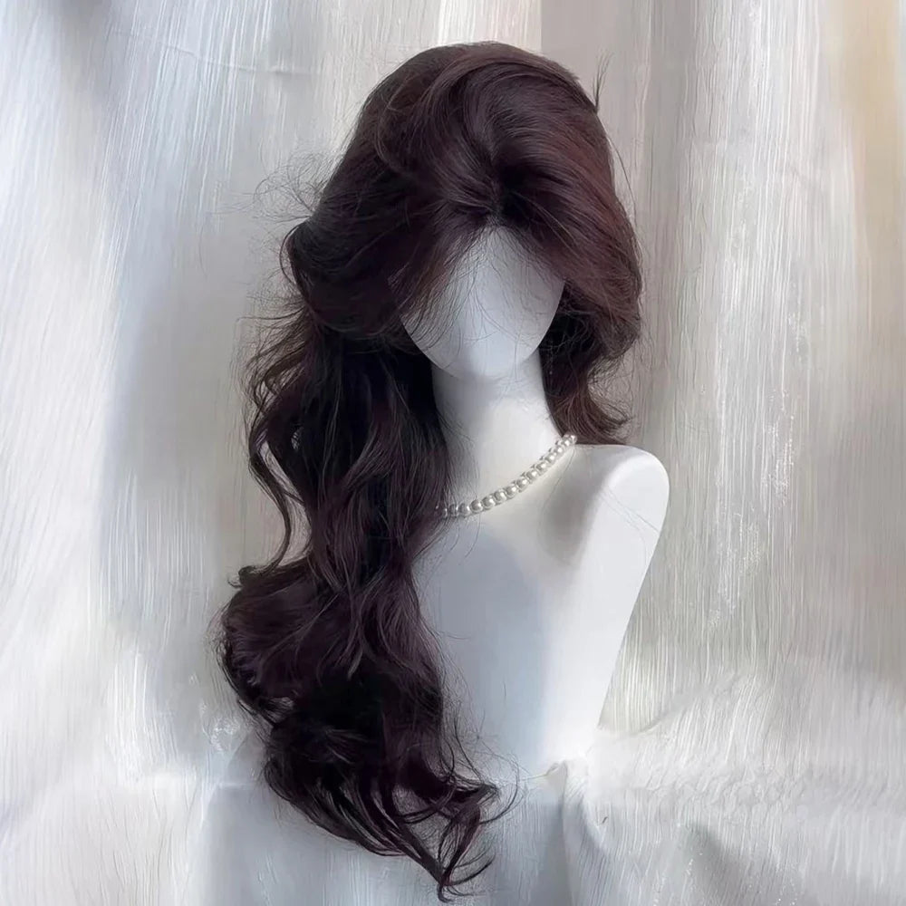 Brown Synthetic Wavy Women Wig Fluffy Lolita Cosplay Heat Resistant Wig for Daily Party