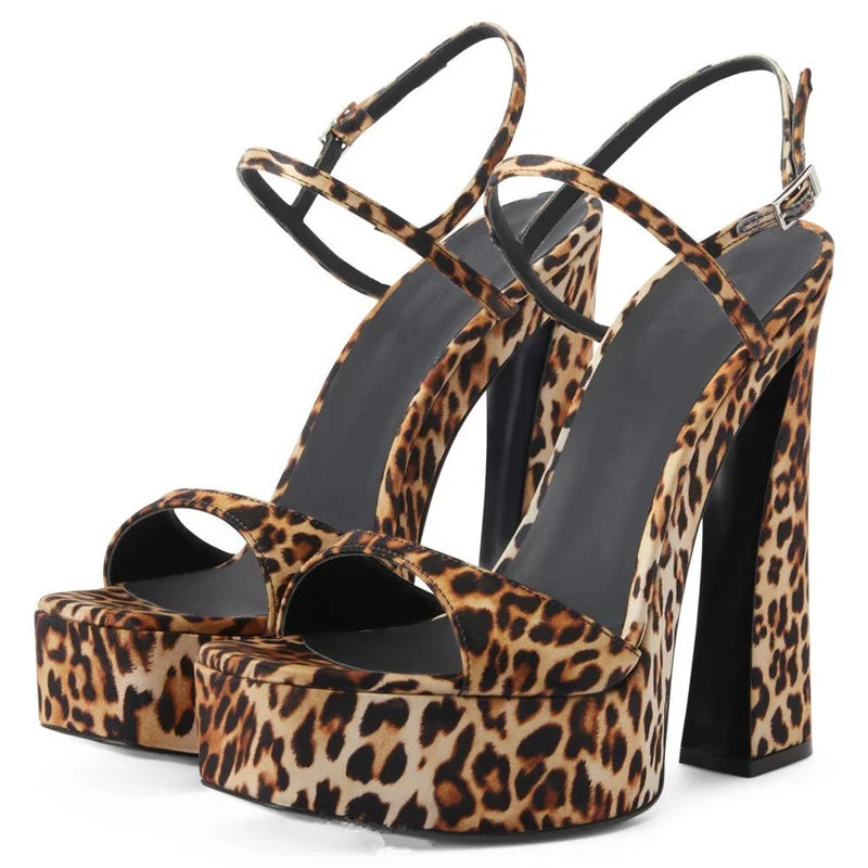 Patent Leather Thick Sole Super High Heels Women Sandals Square Toe Solid Color Ankle Strap Fashion Concise Elegant Ladies Shoes
