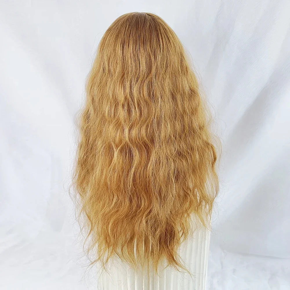 Blonde Synthetic Long Wave Wig with Bangs Fluffy Lolita Cosplay Women Heat Resistant Wig for Daily Party