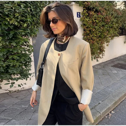 Casual Women's Blazer Jackets Long Sleeve Square Collar Spring Female Coat Fashion Pockets Long Sleeve Office Lady Outfits