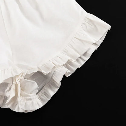 White Ruffle Shorts Sets Square Collar Sleeveless Drawstring Tank Tops+Shorts Summer Casual Simple Suits For Women 2 Piece Set