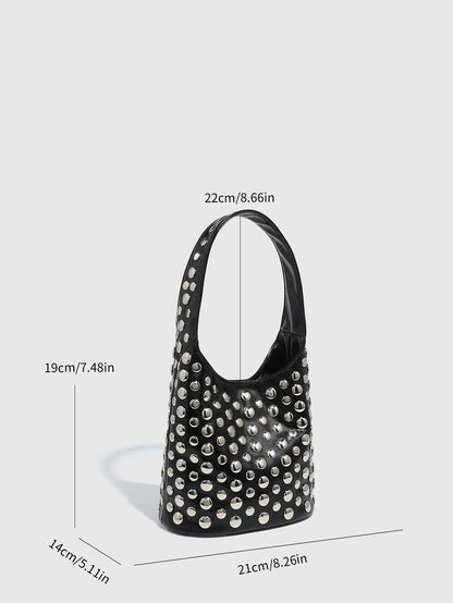 New Rivet Bucket Bag Motorcycle Texture Trend Handbag Highlights Unique Personality Tortoise Shell Sequins Soft Ladies Bag
