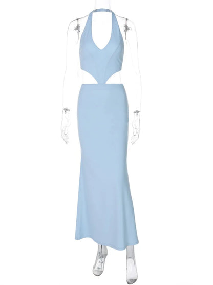 Halter Deep V Waist Cutout Bodycon Maxi Dress