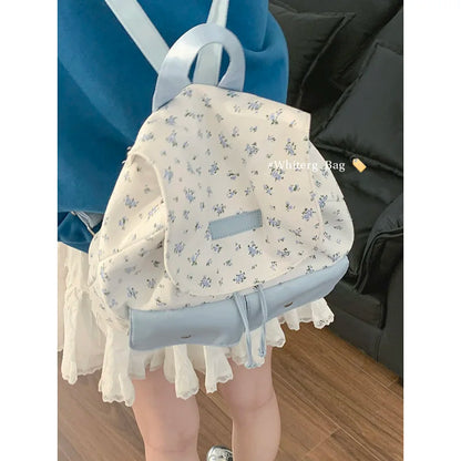 Summer Floral Canvas Bag for Women's Fashion Backpack Korean Niche Versatile Travel Backpacks