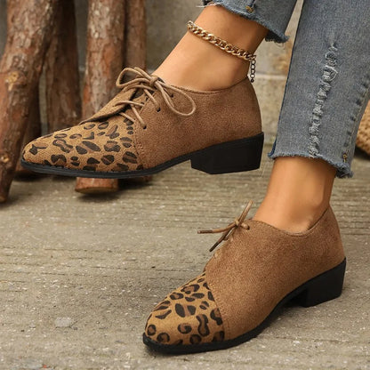 Lace up women's shoes autumn new large pointed 4cm high heels suede medium thick heel comfortable casual women's shoes