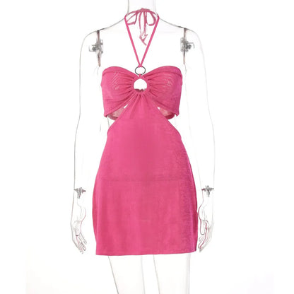 spring new sweet women's hollow fashion dress hanging neck Lace-up skirt wrap chest