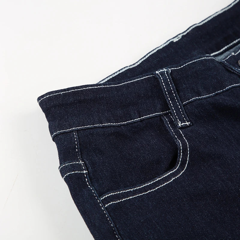 Vintage Dark Blue Y2K Flare Jeans Women Low Rise Skinny Denim Trousers Fashion Basic Boot Cut Pants Retro High Street