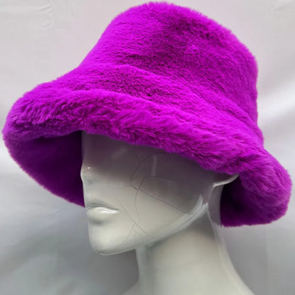 Winter 58-60cm XL Faux Fur Bucket Hat For Women Outdoor Warm Luxury Oversize Fisherman Hat Girl Trendy Party Long Fur Panama Cap