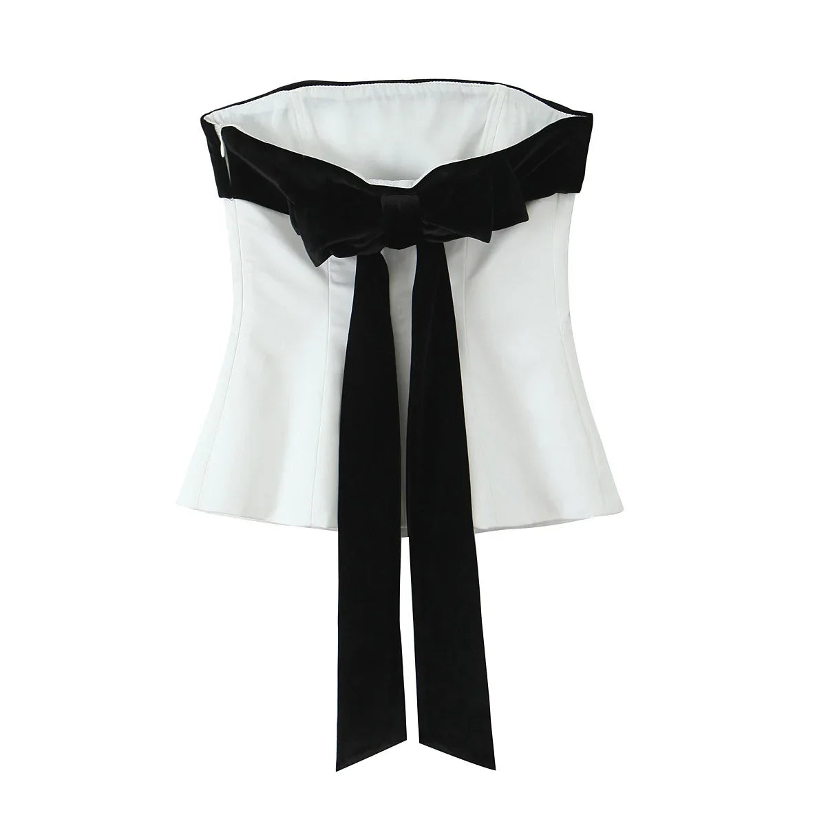 New In Women's Patchwork Velvet Strapless Bustier Tops Straight Neck Side Zipper Bow Camis Female Sexy Fashion Party Wrap Tanks