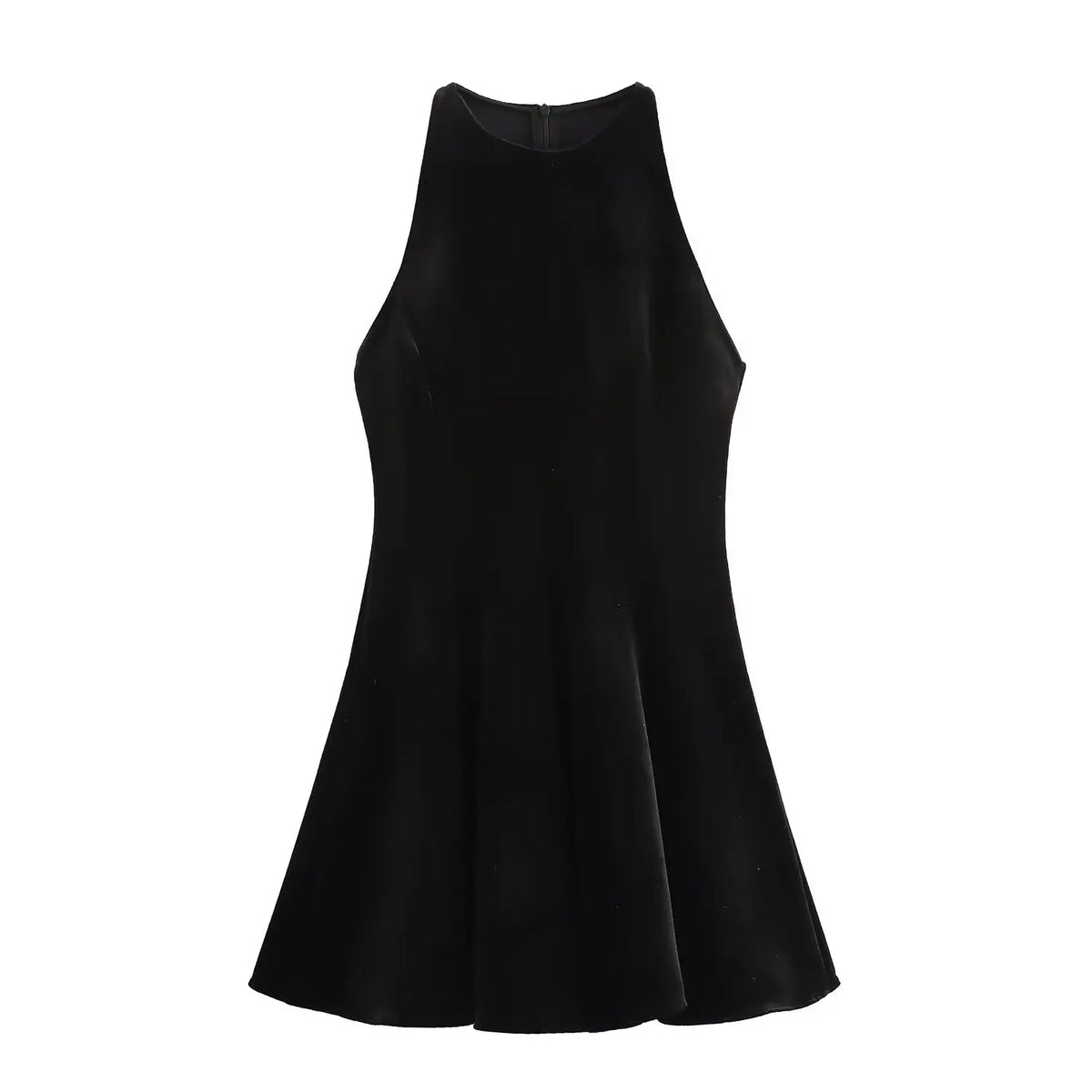 Sleeveless Velvet Belted Fit and Flare Skater Mini Dress