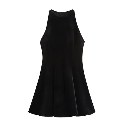 Sleeveless Velvet Belted Fit and Flare Skater Mini Dress