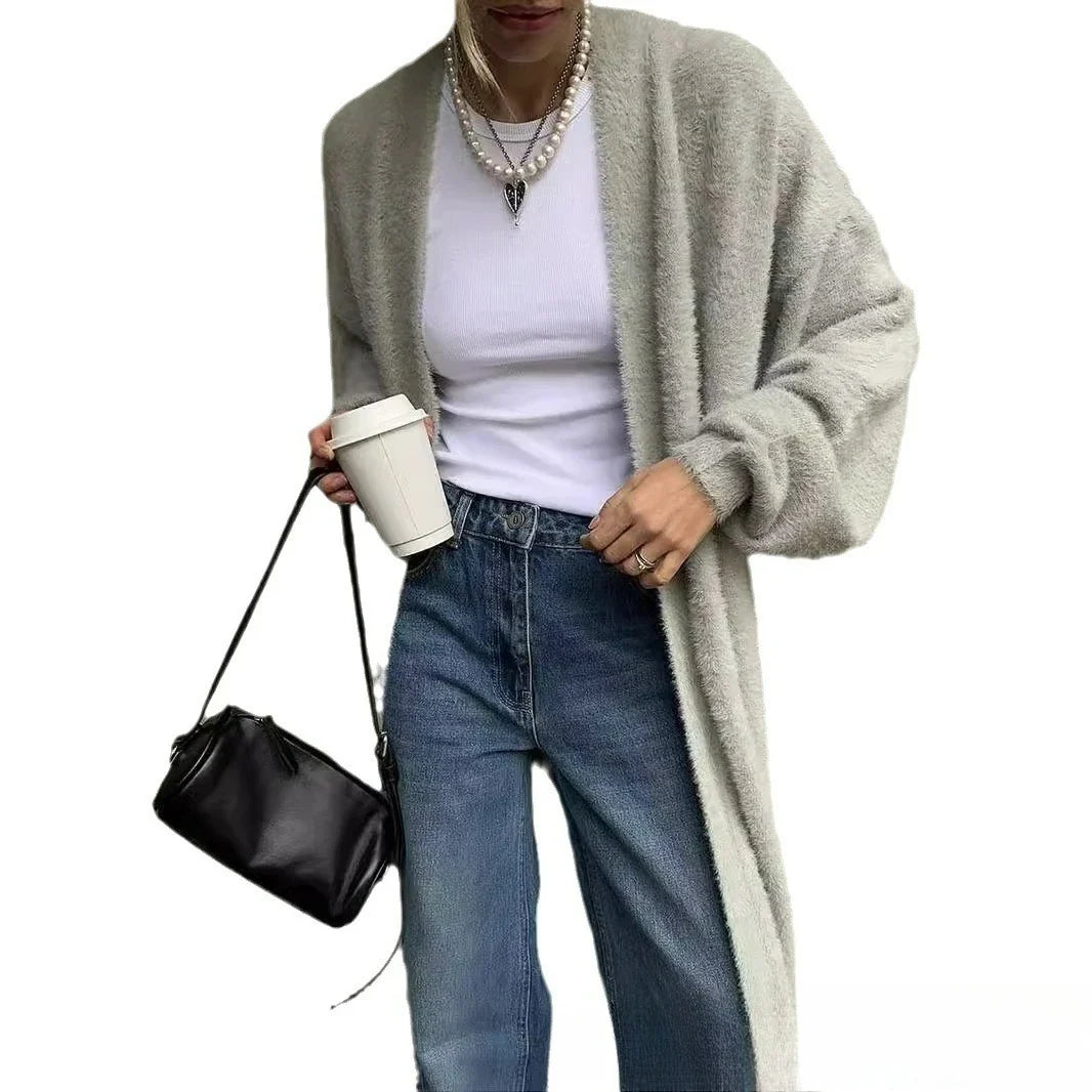 Autumn Winter New Long Cardigan for Women Lazy Style Knitted Sweater with Belt Casual Fashion Versatile