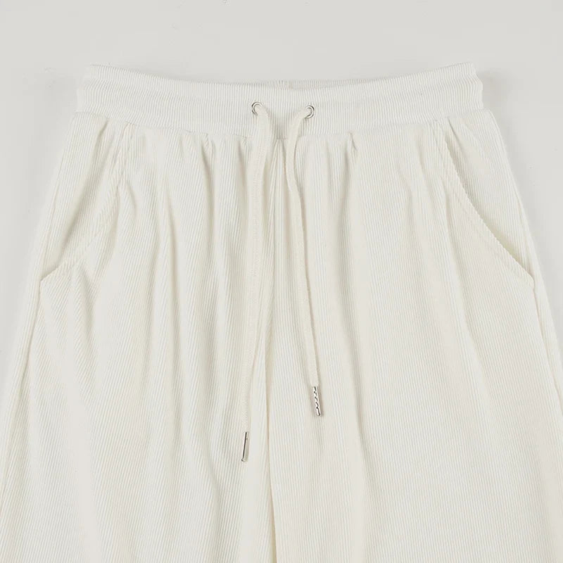 Casual Solid Bandage Wide Leg Pants Basic Mid-Waisted Straight Pants Women Autumn Spring Fashion Streetwear Ladies