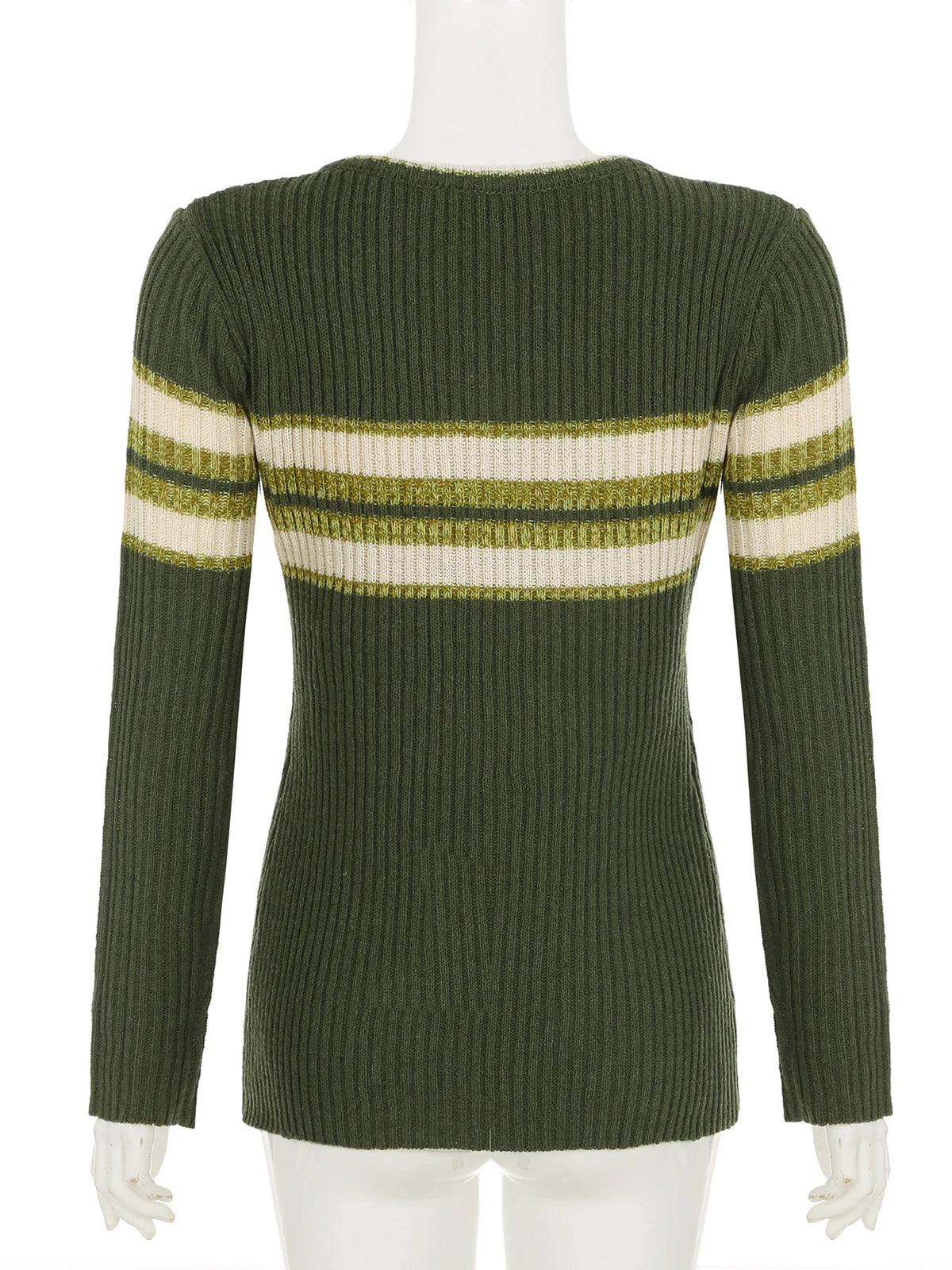 Casual Striped Knitted Sweater Basic V-Neck Long Sleeve Pullovers Women Autumn Winter Fashion Streetwear Ladies
