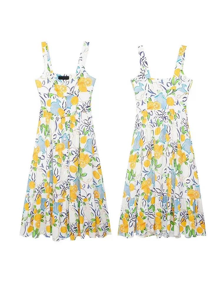 Elegant Flower Print Midi Dresses Women Off Shoulder Sleeveless Backless Lady Long Dress 2024 Summer Fashion Sexy Party Dresses