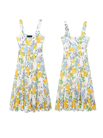 Elegant Flower Print Midi Dresses Women Off Shoulder Sleeveless Backless Lady Long Dress 2024 Summer Fashion Sexy Party Dresses