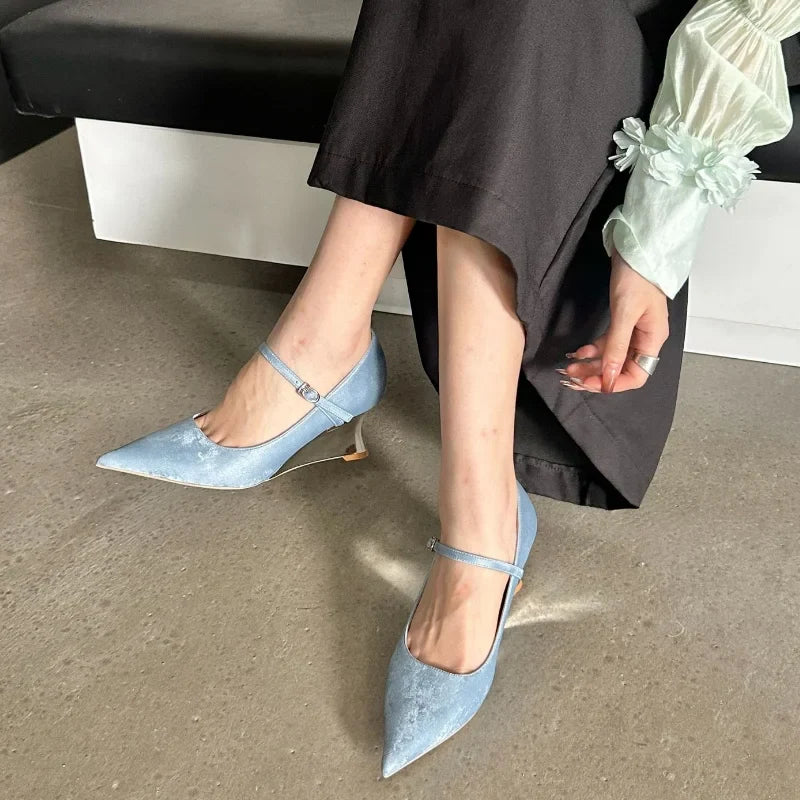 Designer Office Women Pumps Shoes Fashion Shallow Wedge High Heels 2025 Spring Autumn Wedding Party Shoes Mujer