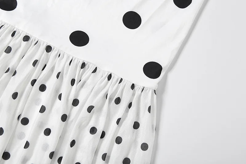 Sexy White Dot Print Strapless Maxi Dress with Matching Scarf for Women Summer Sleeveless Mesh Patchwork Vacation Dress