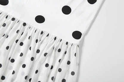 Sexy White Dot Print Strapless Maxi Dress with Matching Scarf for Women Summer Sleeveless Mesh Patchwork Vacation Dress