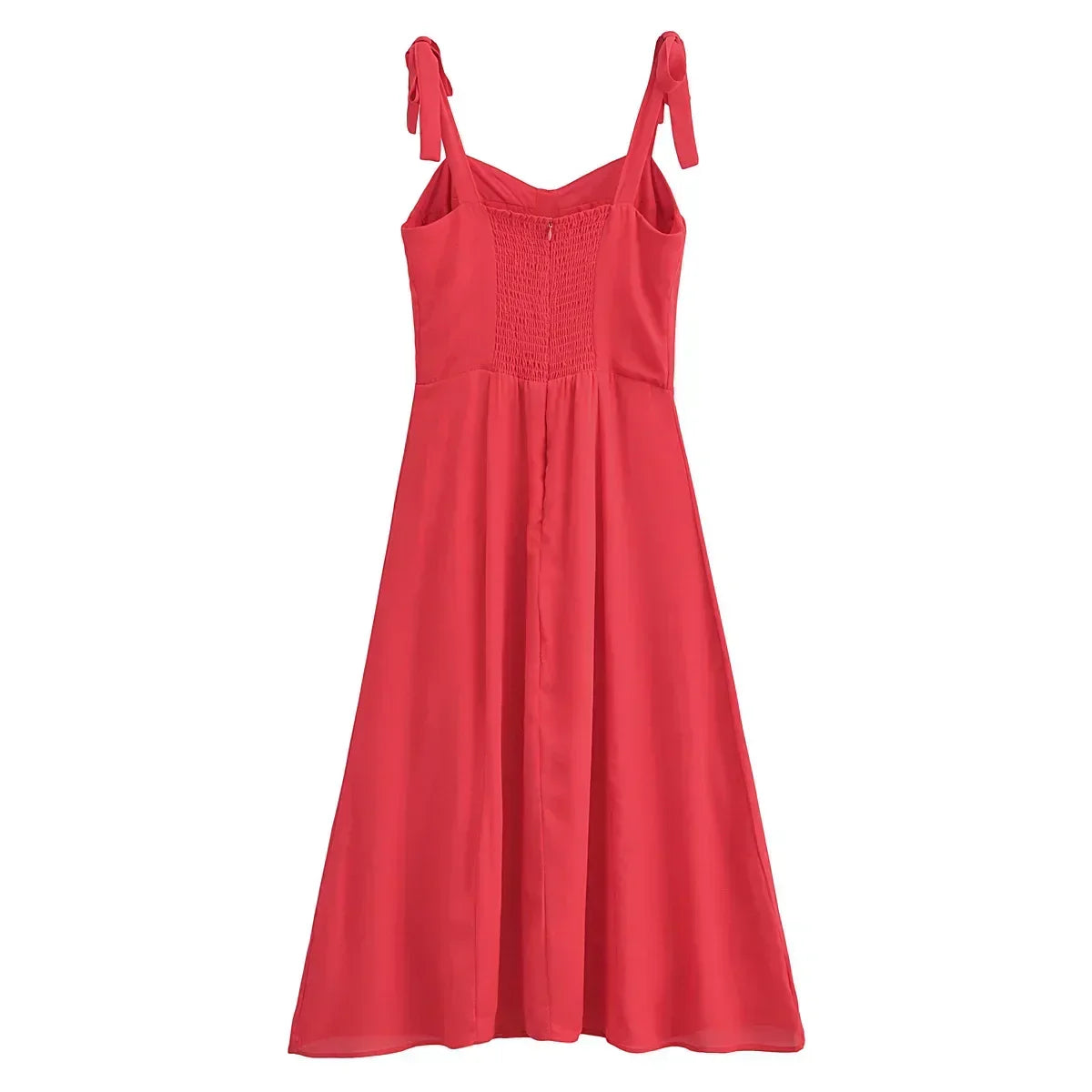 Sweetheart Bow Strap High Slit A-Line Midi Dress