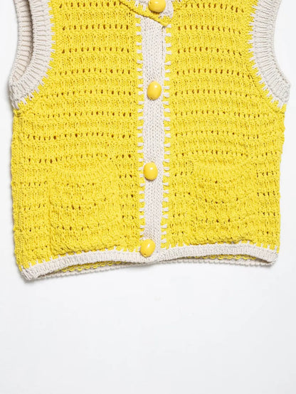 Women's Casual Solid Color Commuter Vest Top New Single-Breasted Short Knitted Sweater Vest Round Neck Sleeveless Top
