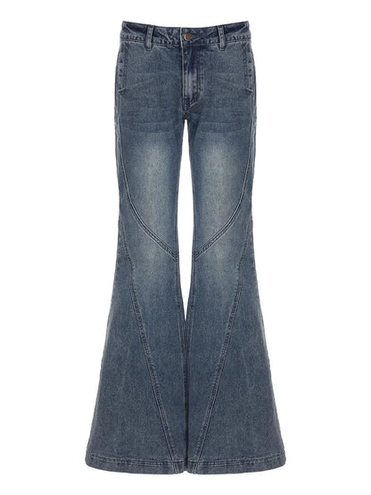Blue Low Rise Flared Jeans Streetwear y2k Baggy Patchwork Denim Pants 90s Aesthetic Mom Jeans Korean Style Casual Pants