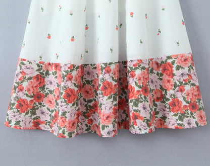 Flower Print Patchwork White Sling Elegant Dress Women Lace Up Bandage Back A-line Summer Dresses Chic Lady Holiday Robe 2025
