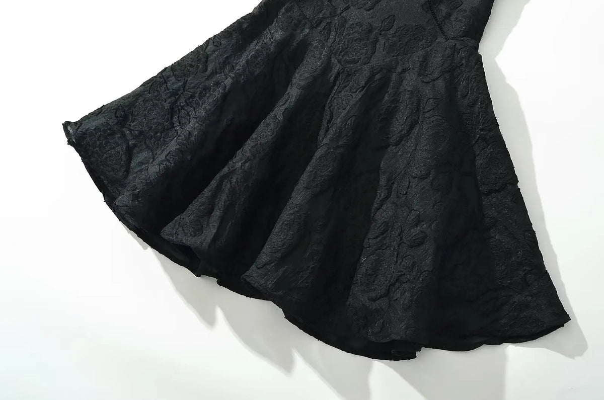 Vintage Jacquard Sling Sexy Dress For Women Thin Straps O Neck Low Waist A-line Mini Dresses Female Lace Up Back Summer Robe