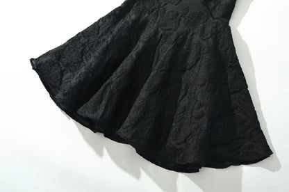 Vintage Jacquard Sling Sexy Dress For Women Thin Straps O Neck Low Waist A-line Mini Dresses Female Lace Up Back Summer Robe