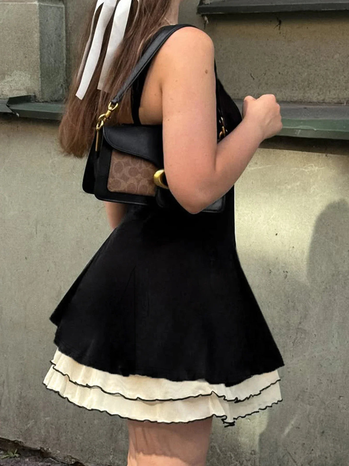 Elegant Fairycore Grunge Dress Women Hotsweet Pastel Goth Aesthetic Spaghetti Strap High Waist Patchwork A-line Dress