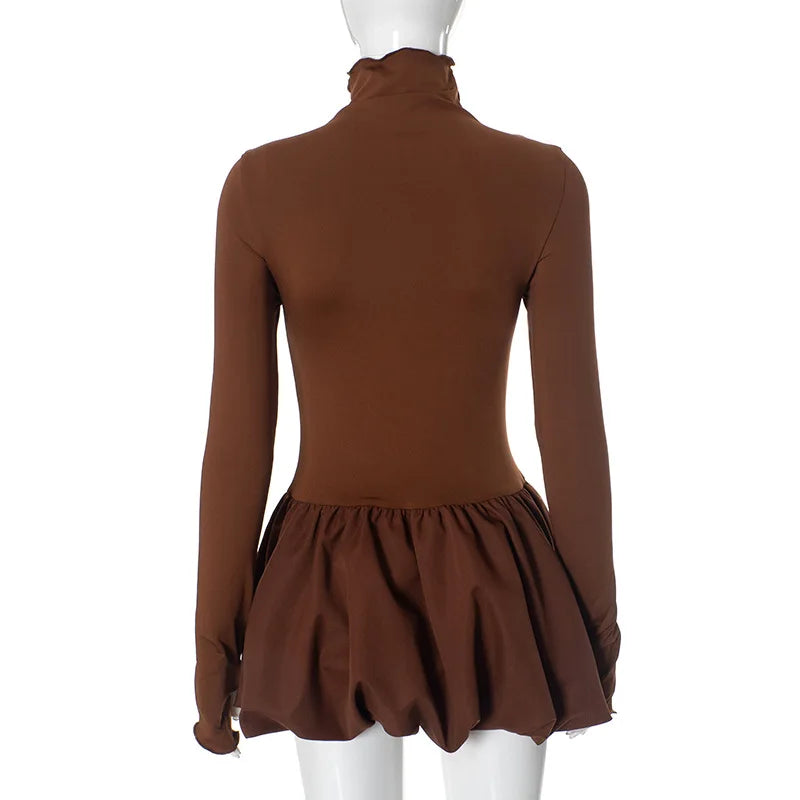 Mock Neck Long Sleeve Gathered Bubble Skirt Set