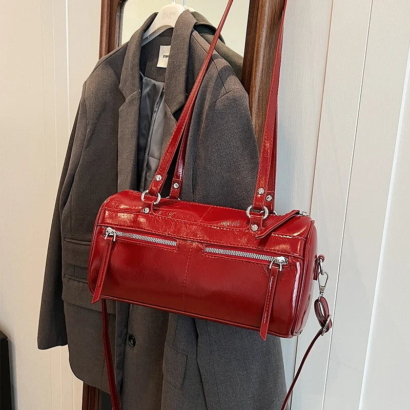 Punk Wind Motorcycle Bag Lady Versatile Pillow Handbag Large Capacity Shoulder Bag Multi Pocket Zipper Underarm Crossbody Bag