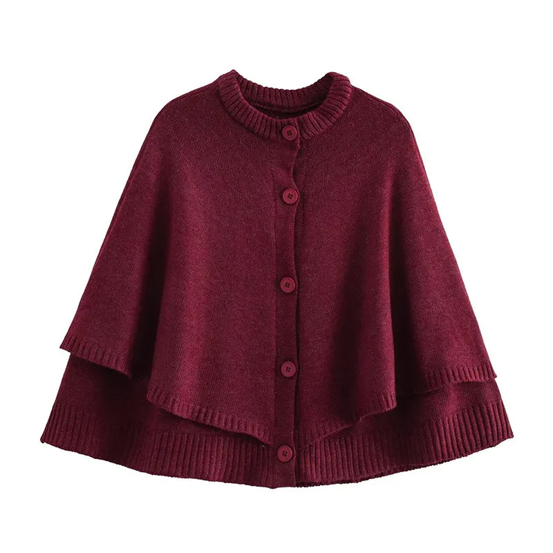 Chic Knitted Cape Cardigan Women Casual Solid Single-Breasted O-neck Sweaters Female Autumn Loose Versatile Simple Knitwear