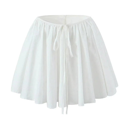 Lacing Up Bow Zipper Waist Asymmetrical A-lined Ruched Mini Skirt Skater Skirts sexy women black mini skirt
