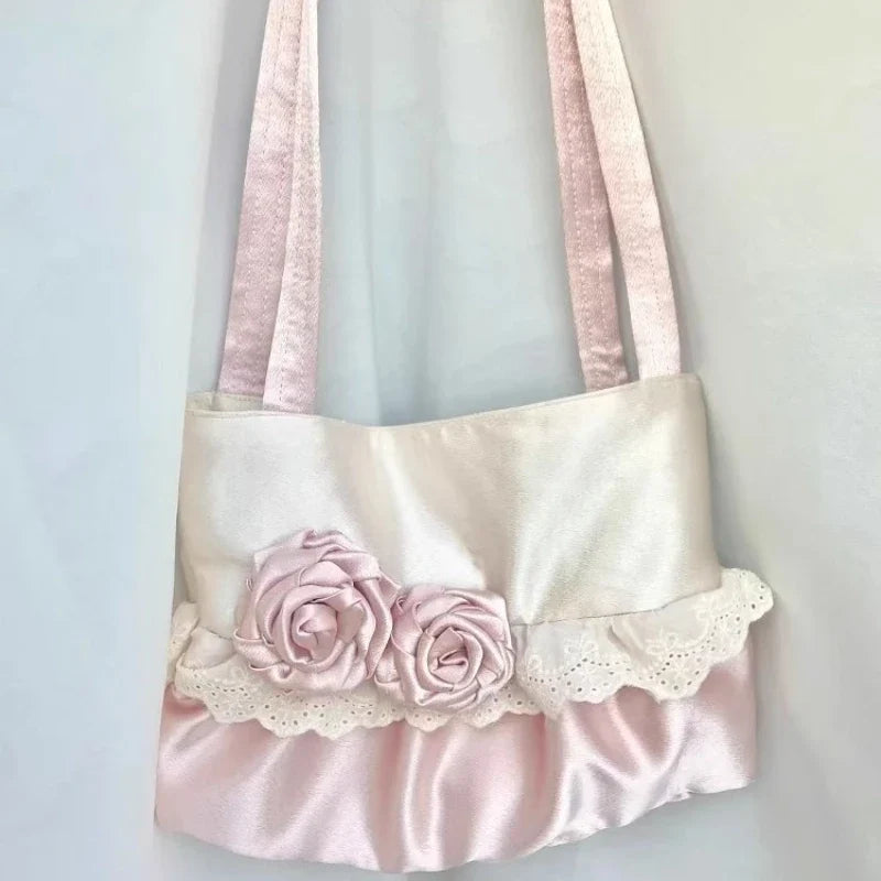 Contrast Color Fashion Office Lady Women's Handbags Y2k Aesthetic Elegant All Match Shoulder Bags Patchwork Flower Underarm Bag