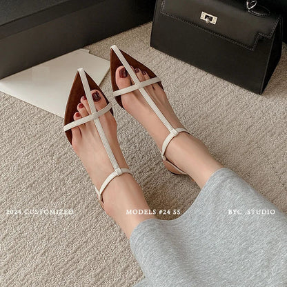 Simple Sandals Women Shoes Narrow Band Sexy Sandals Kitten Heels Ladies Concise Footwear Summer Shoes Pointed Toe