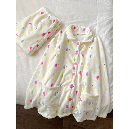 Cute Coral Fleece Long-Sleeve Womens Pants Set Winter 2026 Casual Home Wear Thick Fleece Lined Can Be Worn Outerwear Pajamas Set