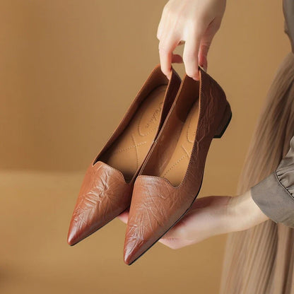 NEW Spring/Autumn Women Pumps Split Leather Shoes for Women Pointed Toe Chunky Heel Shoes Concise Black Slip-on Handmade Shoes