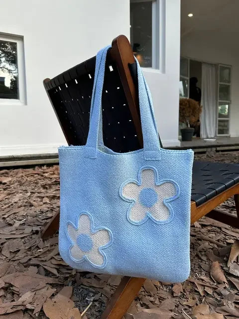 Fashion Sweet Kawaii Flower Shoulder Underarm Bag High-capacity Y2k All Match Handbags Women Knitted Casual Shopping Tote Bags