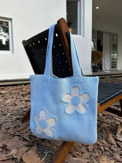 Fashion Sweet Kawaii Flower Shoulder Underarm Bag High-capacity Y2k All Match Handbags Women Knitted Casual Shopping Tote Bags