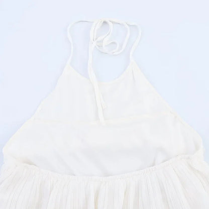 Sexy Halter Cascading Ruffles Mini Dress Women Solid Sleeveless Backless Slim Cake Dresses 2025 Summer Lady Party Beach Robes