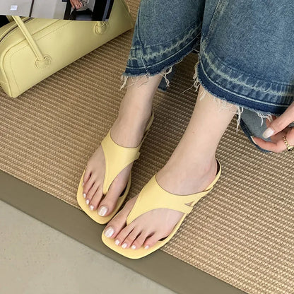 Summer Beach Female Flip Flops Women Flats Slippers Shoes Fashion Square Toe Ladies Flats Slippers Slides Sandals Shoes
