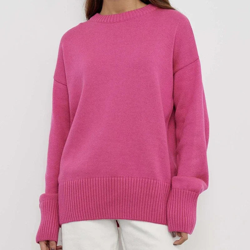 Solid Thicken Knitted Sweaters Women Loose O-neck Long Sleeve Female Pullovers Autumn Winter Fashion New Chic Lady Outwears