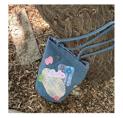 Patchwork Plaid All Match Jeans Bag Trendy Fashion Y2k Aesthetic Underarm Bag Casual Office Lady Shoulder Handbags Women Korean