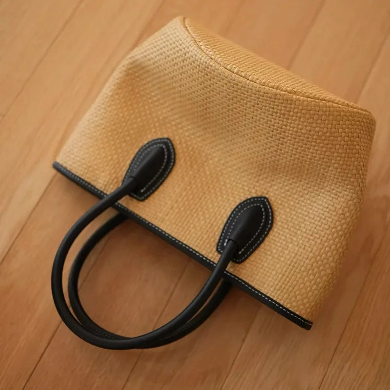 Summer New Straw Weave Women's Bag, Ins Small and Unique Design Handbag, Bucket Style Vacation Bag, Large Capacity Crossbod
