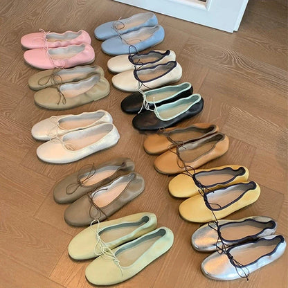 Comfortable Soft Leather Round Toe Flats Heels Women's Sandals Fashion Butterfly-knt Daily Dress Shoes Sandals