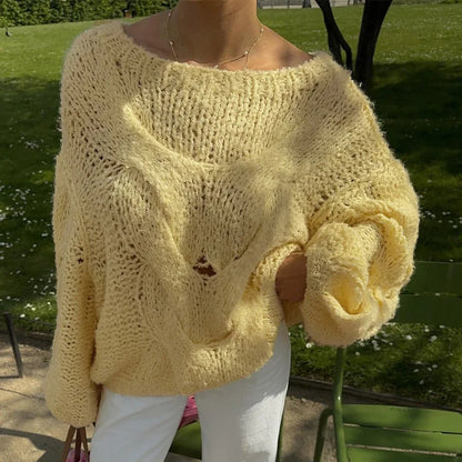 Vintage Knit Women Sweaters Lazy O-neck Full Sleeves Twist Female Pullover Autumn Winter Casual Oversize Lady Knitwear Tops