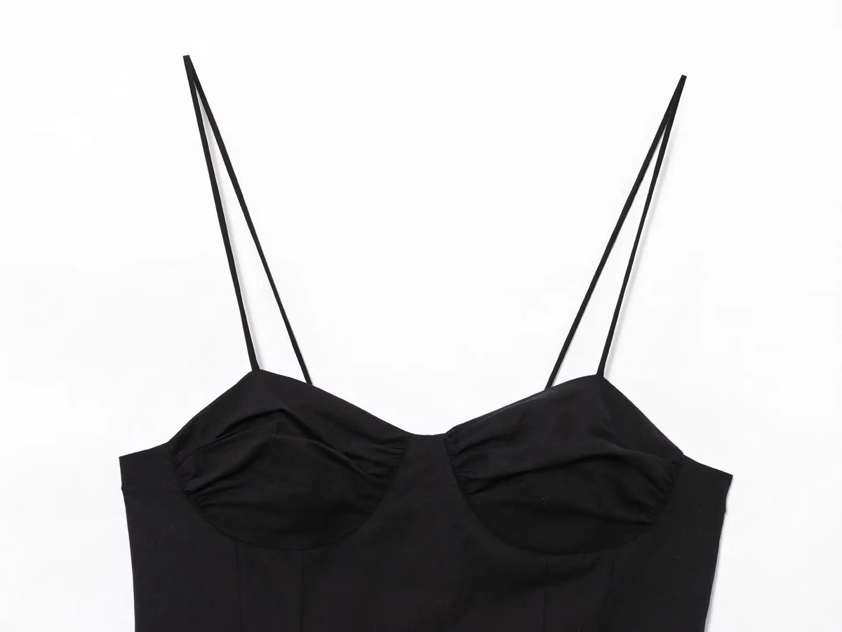 Women's Commuter Retro Dress Summer New Black Suspender Multi-layered Stitching Beach Holiday Dress Sexy V-neck Casual Fashion