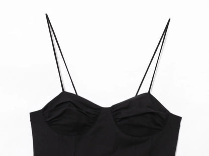 Women's Commuter Retro Dress Summer New Black Suspender Multi-layered Stitching Beach Holiday Dress Sexy V-neck Casual Fashion